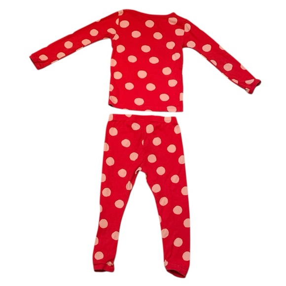 Pajama Set Size 3T Cotton Red Polka Dots Two Piece Christmas - Picture 4 of 5